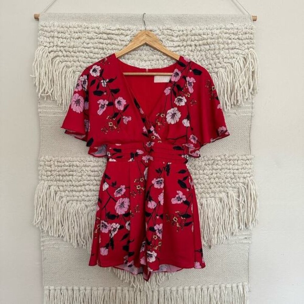 Keepsake the Label Red Floral Darkness Romper